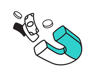 An illustration of a magnet attracting money