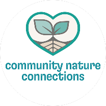 Community nature connections logo with a heart and a plant