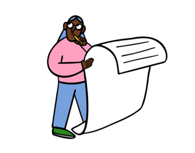 Illustration of a person holding a large piece of paper