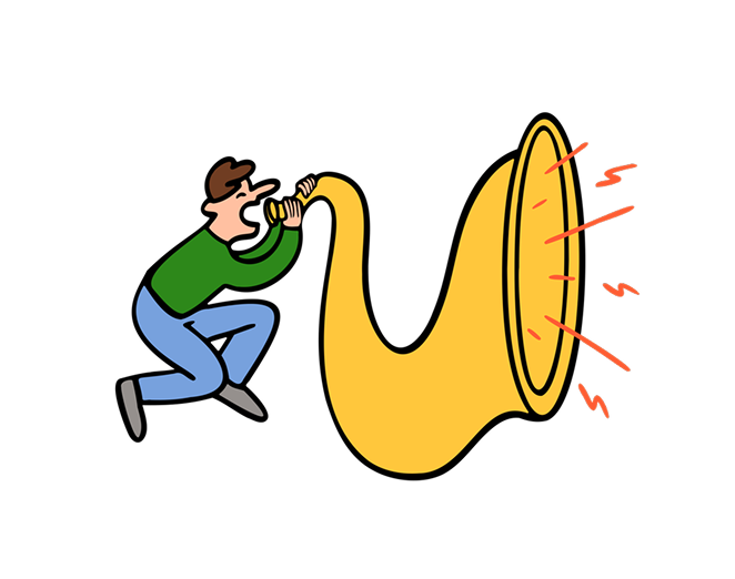 Illustration of a person speaking into a horn