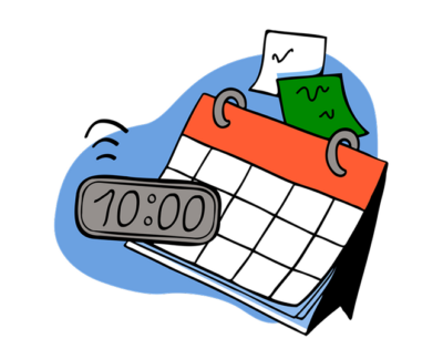 A cartoon picture of a calendar with the time 10.00