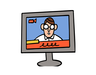 Illustration of a person on a screen on a video call